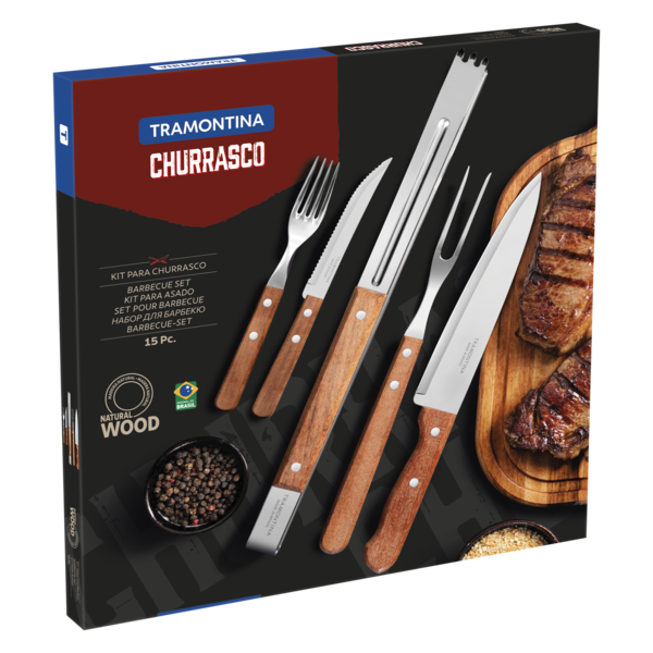 Ніж TRAMONTINA Barbecue 15пр(ніж 20см,виделка,щип37см,стол.прил)кол.кор (22399/028)