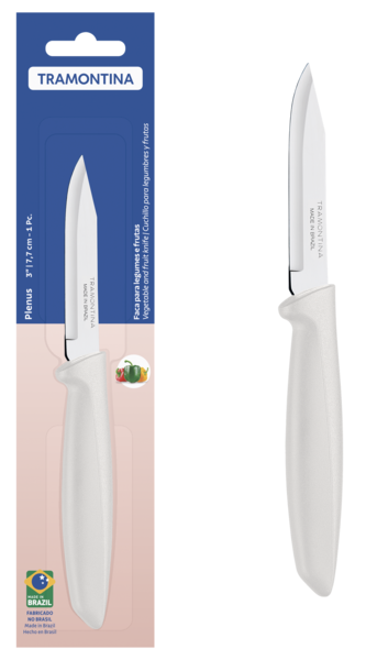 Ніж TRAMONTINA PLENUS light grey д/овочів 76мм інд. блистер (23420/133)