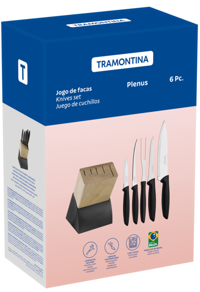 Набори ножів TRAMONTINA PLENUS чорний 6пр, колода+5ножів (23498/028)