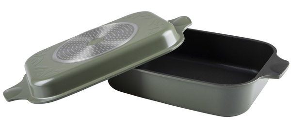Гусятница RINGEL Zitrone Olive сковорода Ростер 34x24x13.5 см (6+3л) з кришкою (RG-2108-34/OL)