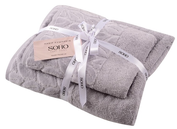 Текстиль банний SOHO Наб. руш. 50*90+70*140см бавовна 100% Leaves Light Gray