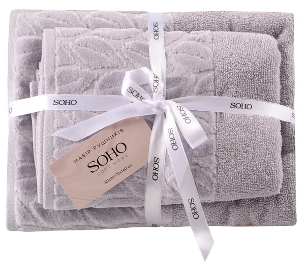 Текстиль банний SOHO Наб. руш. 50*90+70*140см бавовна 100% Leaves Light Gray