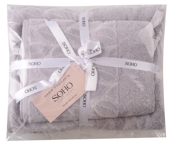 Текстиль банний SOHO Наб. руш. 50*90+70*140см бавовна 100% Leaves Light Gray