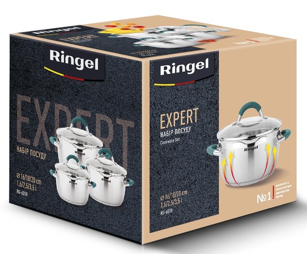 Набір посуду RINGEL EXPERT Набір каструль 6 пр. 1.6 л+2.5 л+3.5 л (RG-6010)