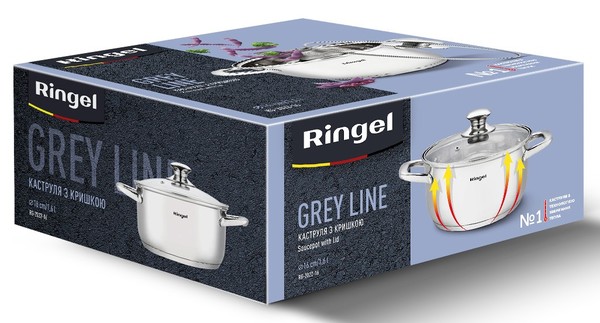 Каструля RINGEL Grey line 16 см (1.6л) з кришкою нерж (RG-2022-16)
