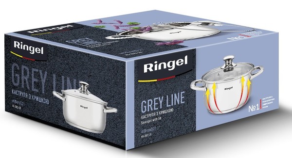Каструля RINGEL Grey line 20 см (3.2л) з кришкою нерж (RG-2022-20)