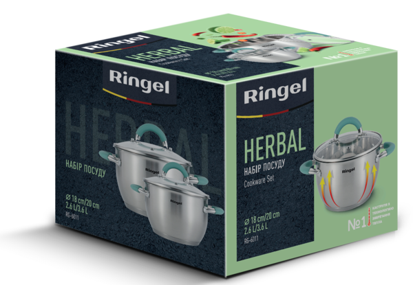 Набір посуду RINGEL Herbal Набір каструль 4 пр. 2.6 л+3.6 л (RG-6011)
