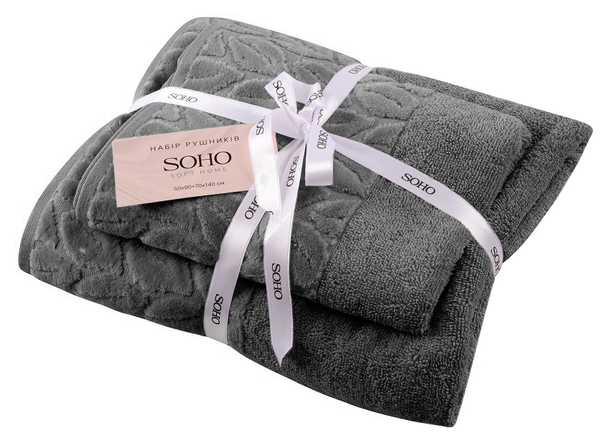 Текстиль банний SOHO Наб. руш. 50*90+70*140см бавовна 100% Leaves Dark Gray