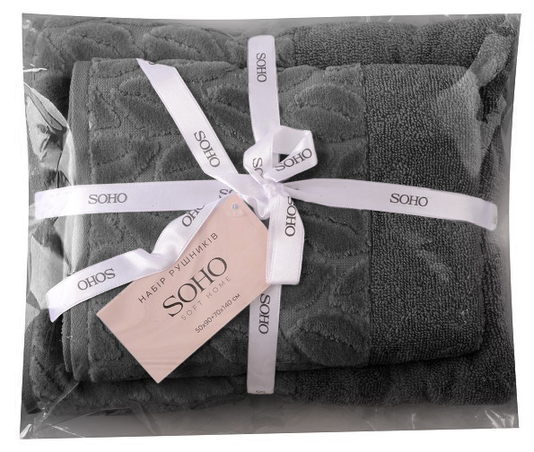 Текстиль банний SOHO Наб. руш. 50*90+70*140см бавовна 100% Leaves Dark Gray