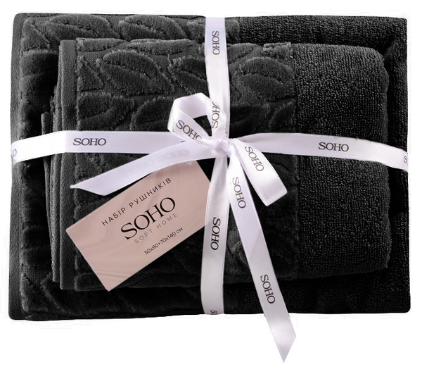Текстиль банний SOHO Наб. руш. 50*90+70*140см бавовна 100% Leaves Graphite